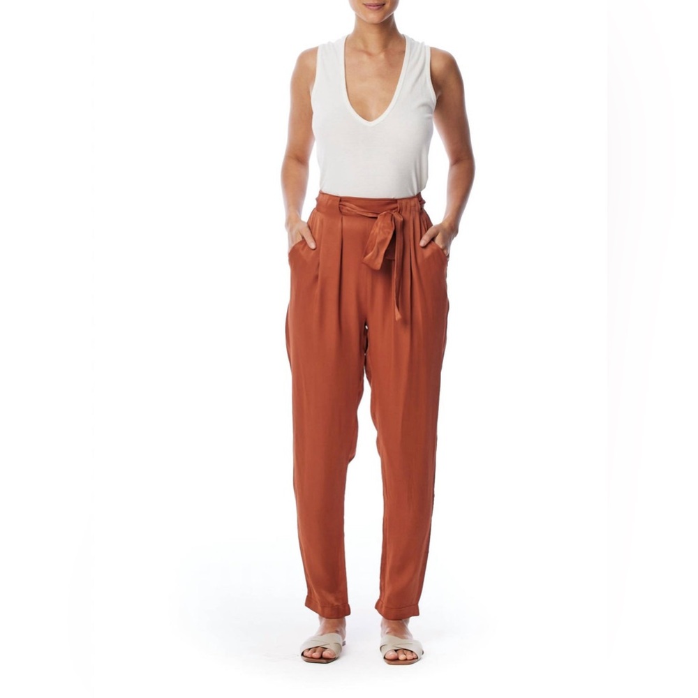 LBLC THE LABEL Cathy Satin Belted Pants In Terracotta